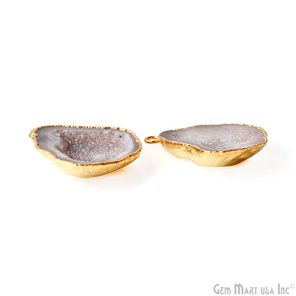 Geode Druzy 32x26mm Organic Gold Electroplated Single Bail Gemstone Earring Connector 1 Pair