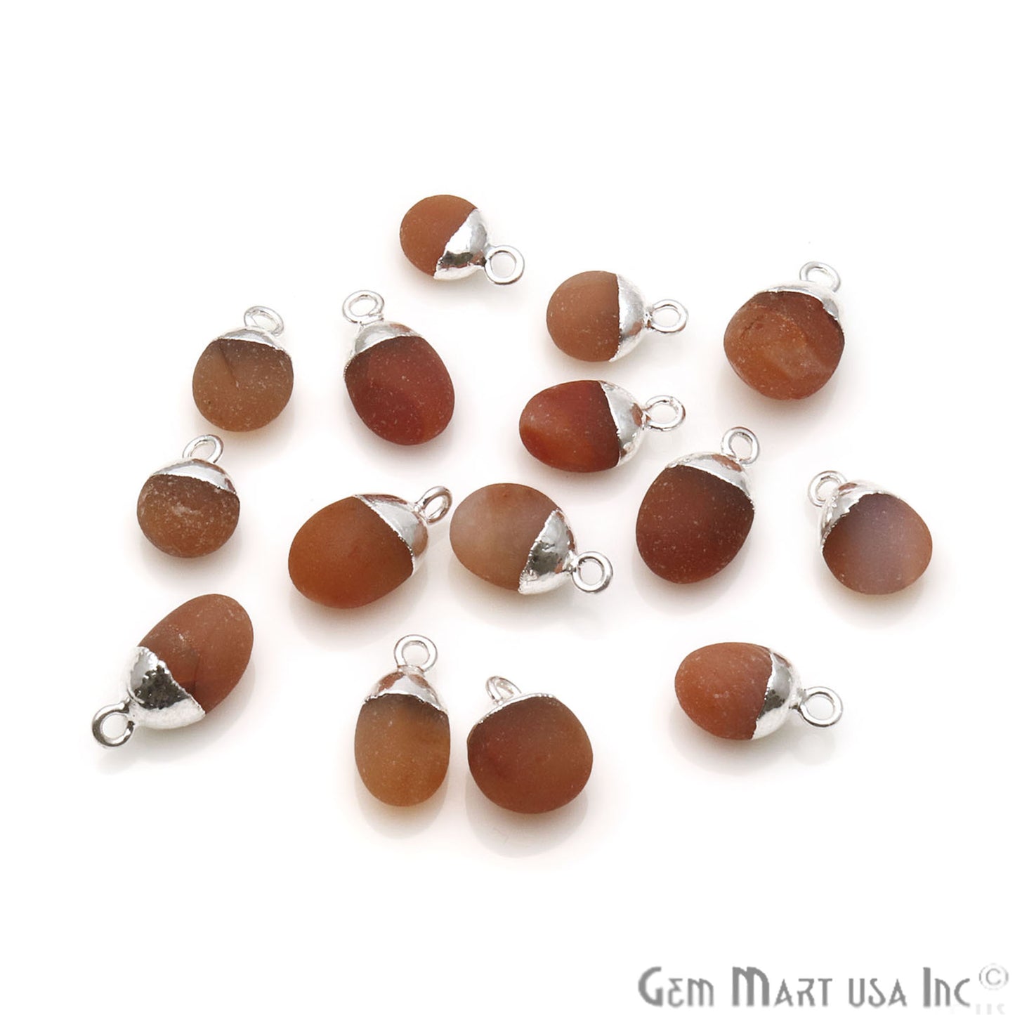 Rough Carnelian Matte Beads Organic 15x8mm Silver Electroplated Pendant Connector - GemMartUSA