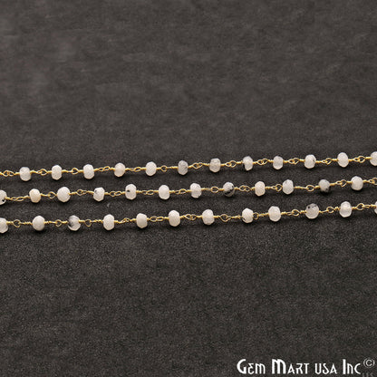 Rutilated Jade Faceted Beads 4mm Gold Plated Wire Wrapped Rosary Chain - GemMartUSA