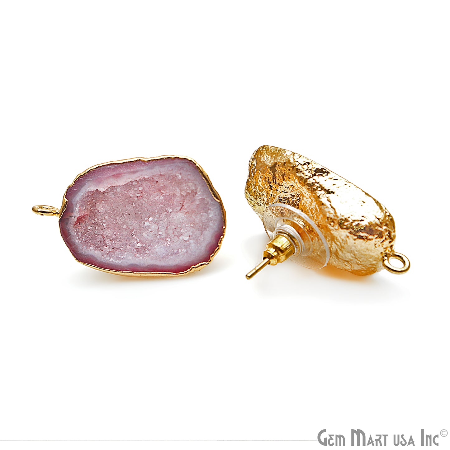 DIY Agate Slice Geode Druzy 31x17mm Gold Electroplated Loop Connector Studs Earrings - GemMartUSA