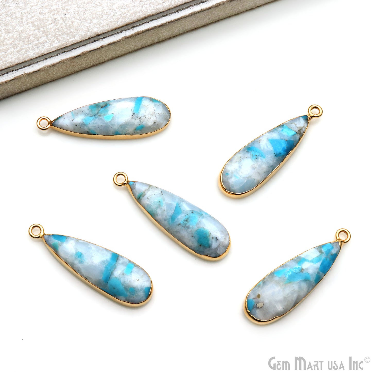 Mohave Turquoise Pear Shape 34x10mm Gold Electroplated Single Bail Mojave Gemstone