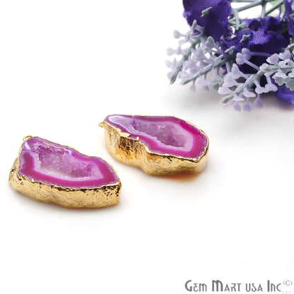 Agate Slice 36x16mm Organic Gold Electroplated Gemstone Earring Connector 1 Pair - GemMartUSA