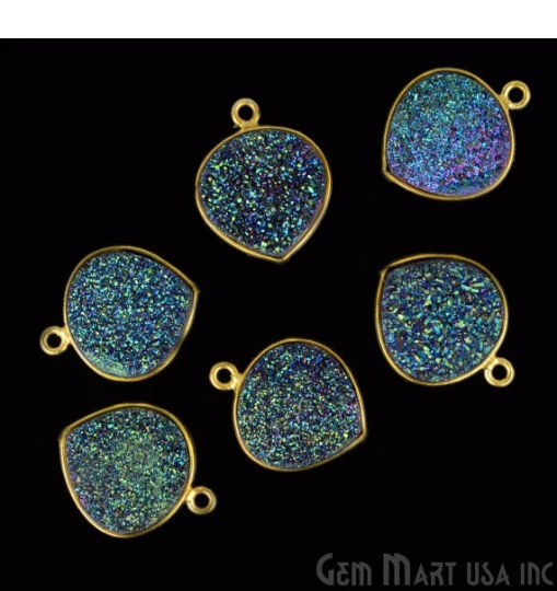 Natural Titanium Druzy 12mm Gold Single Bail Heart Bezel Connector