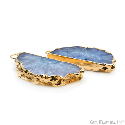 Agate Slice 44x20mm Organic Gold Electroplated Gemstone Earring Connector 1 Pair