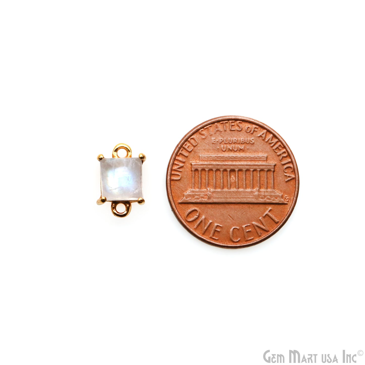 Rainbow Moonstone Cabochon Square Prong Gold Plated Bail Connector