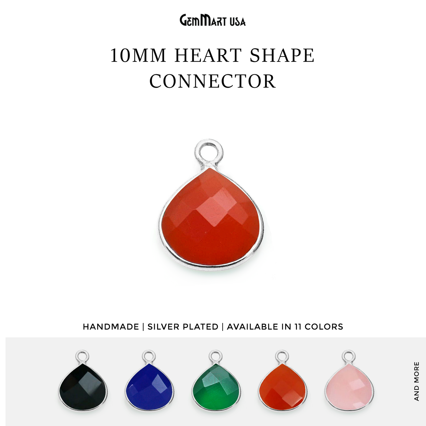 Heart 10mm Single Point Bail Silver Plated Gemstone Connector