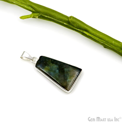 Labradorite Gemstone Rectangle 35x19mm Sterling Silver Necklace Pendant 1PC