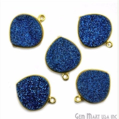 Natural Titanium Druzy 16mm Heart Gold Single Bail Gemstone Connector