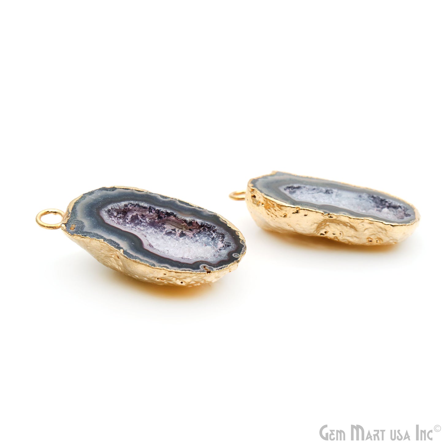 Geode Druzy 32x20mm Organic Gold Electroplated Single Bail Gemstone Earring Connector 1 Pair