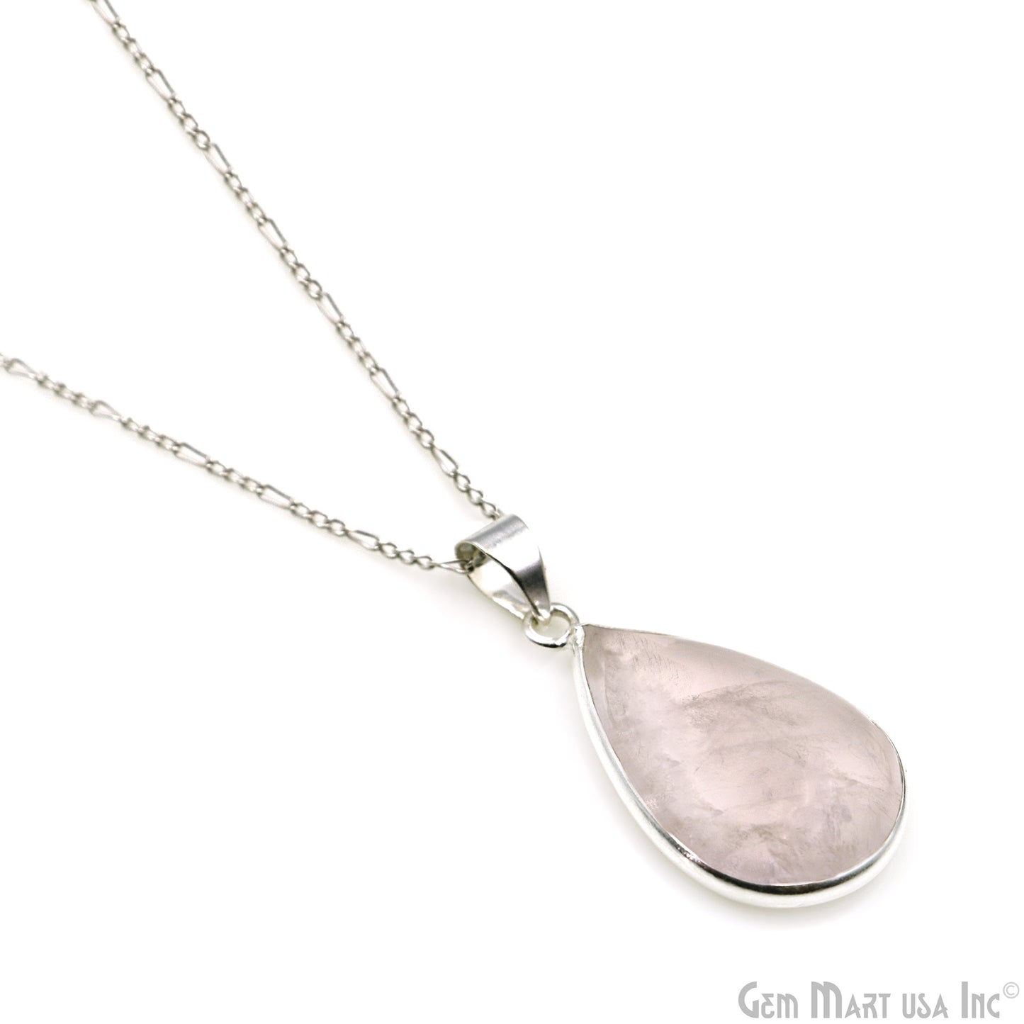 Rose Quartz Gemstone Pears 32x19mm Sterling Silver Necklace Pendant 1PC