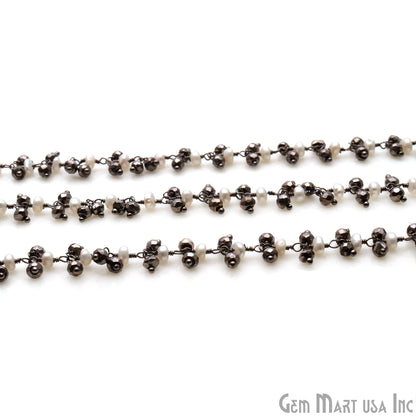 Pyrite With Pearl 2.5-3m Oxidized Wire Wrapped Cluster Rosary Chain - GemMartUSA