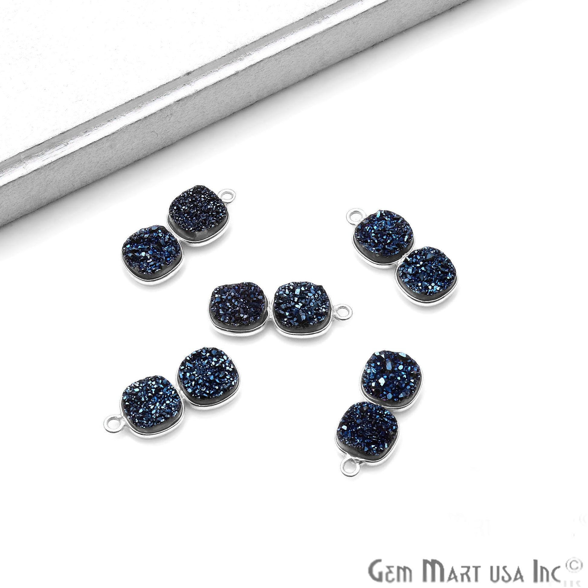 DIY Cushion Druzy Component 22x9mm Gold Plated Gemstone Connector (Pick Color) - GemMartUSA