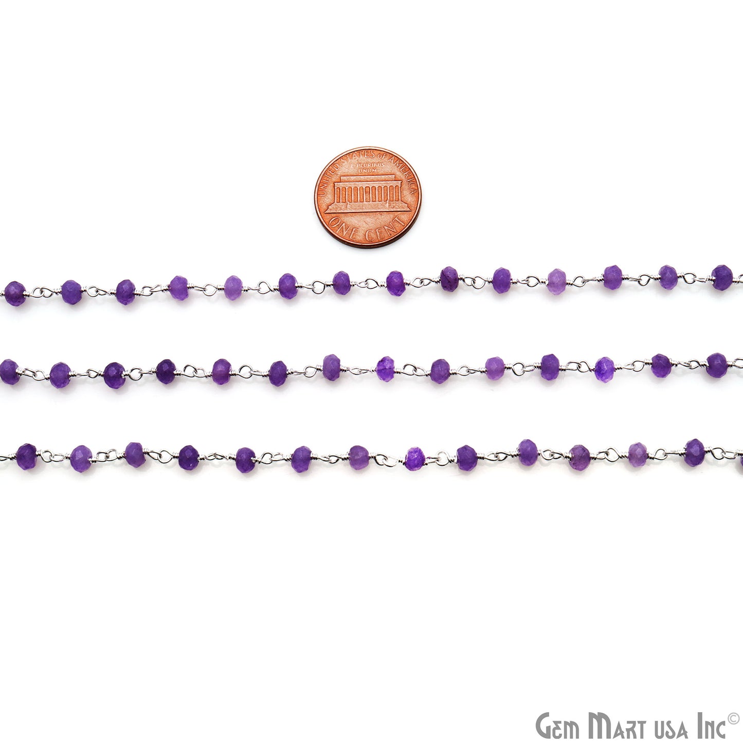 Lavender Jade 4mm Faceted Beads Silver Wire Wrapped Rosary Chain