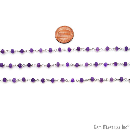 Lavender Jade 4mm Faceted Beads Silver Wire Wrapped Rosary Chain