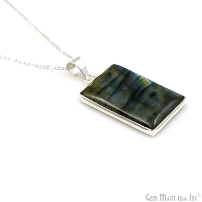 Labradorite Gemstone Rectangle 35x20mm Sterling Silver Necklace Pendant 1PC