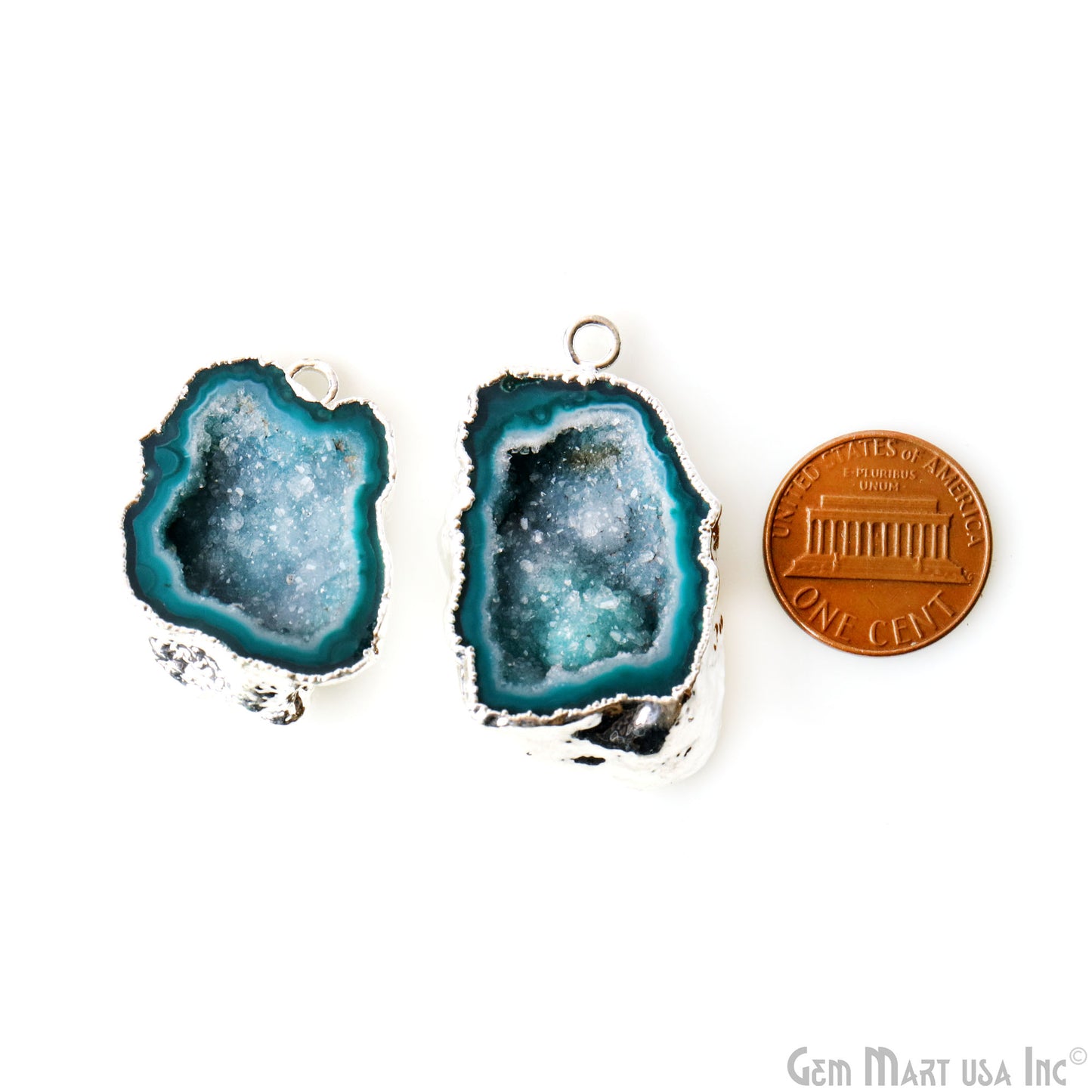 Geode Druzy 23x36mm Organic Silver Electroplated Single Bail Gemstone Earring Connector 1 Pair