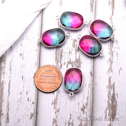 Aura Quartz 12x16mm Octagon Shape Doublet Quartz Gemstone Connector (Pick Your Color, Plating, Bail) - GemMartUSA