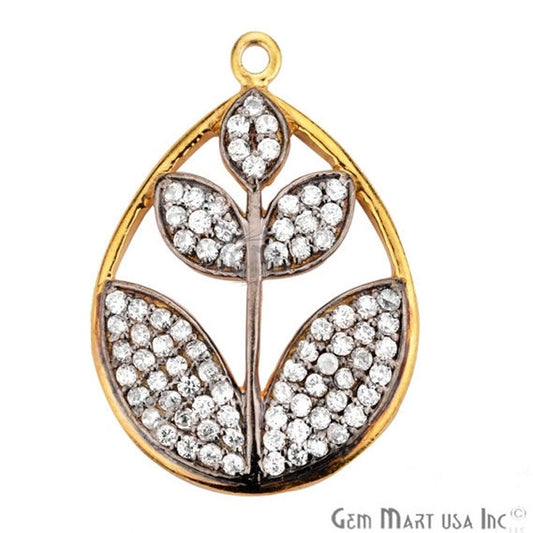 Cubic Zircon Pave 'Leaf' Gold Vermeil Charm For Bracelet & Pendants - GemMartUSA