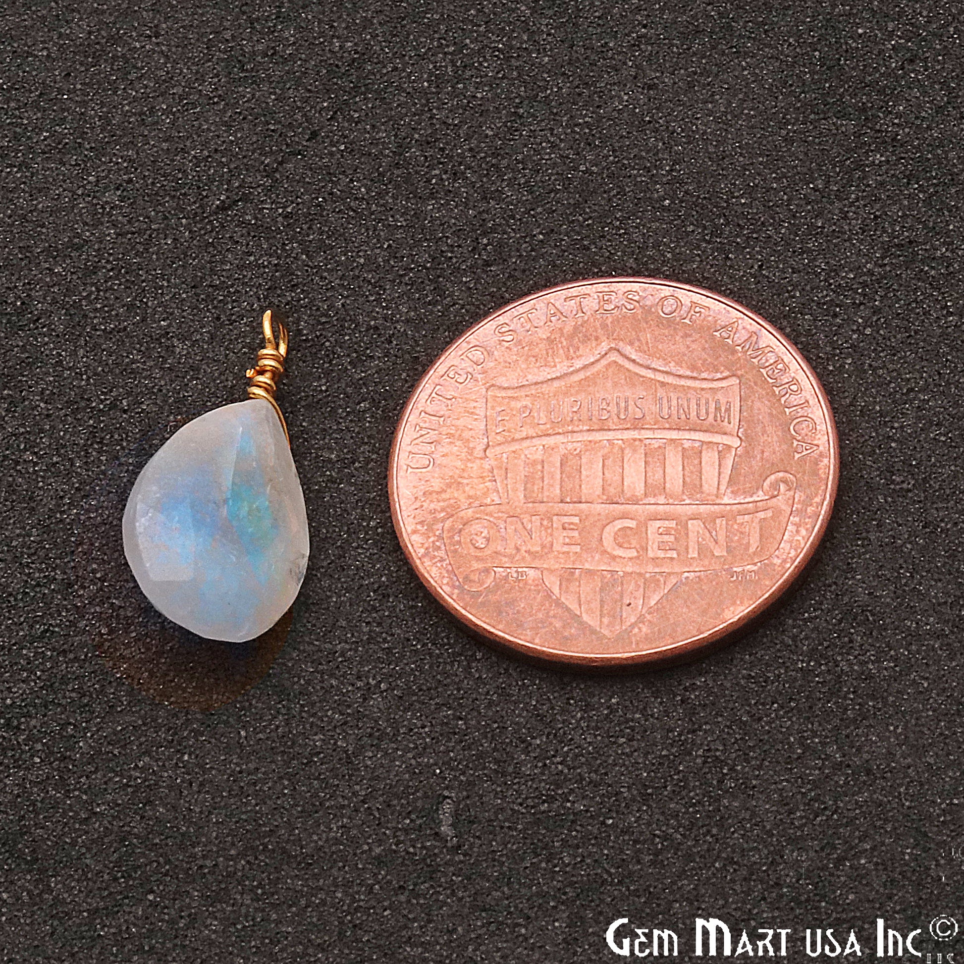 Rainbow Moonstone 8x12mm Pears Single Bail Gold Wire Wrapped Gemstone Connector - GemMartUSA