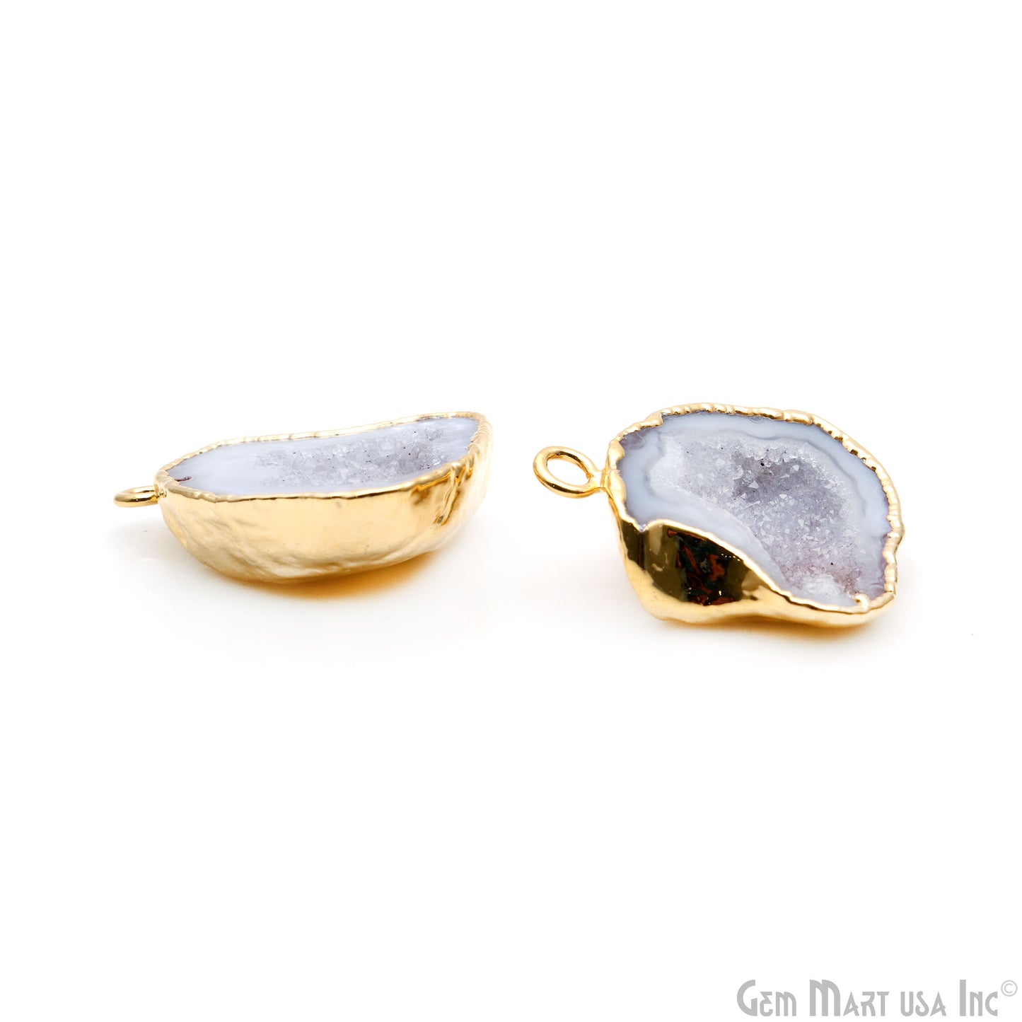 Geode Druzy 30x23mm Organic Gold Electroplated Single Bail Gemstone Earring Connector 1 Pair