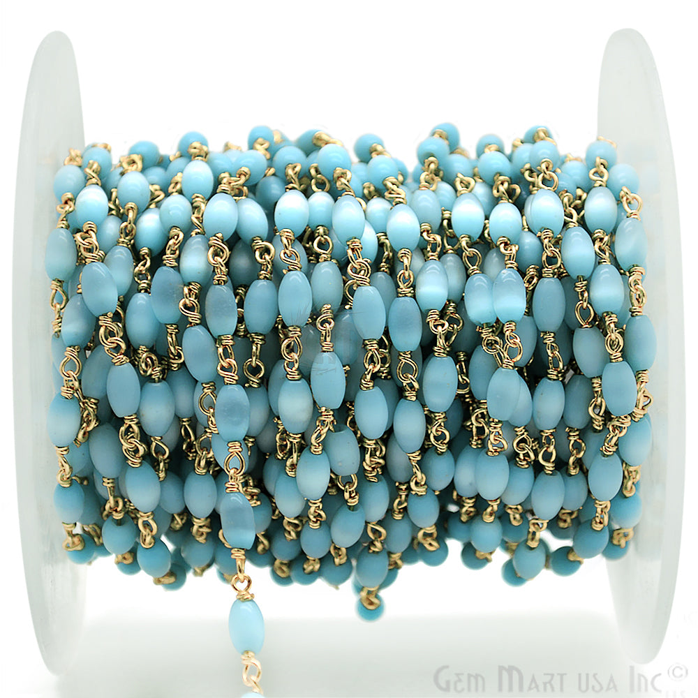 Turquoise Blue Monalisa Gold Plated Wire Wrapped Bead Fancy Rosary Chain