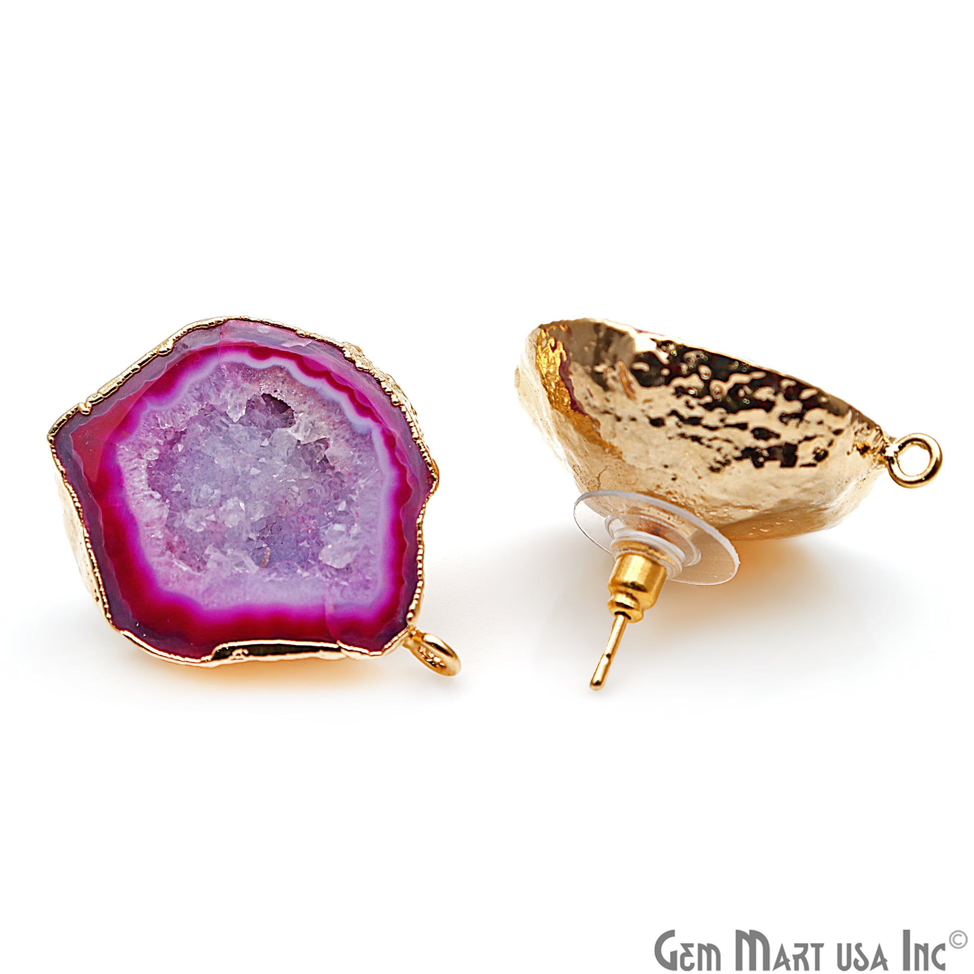 DIY Agate Slice Geode Druzy 24x31mm Gold Electroplated Loop Connector Studs Earrings - GemMartUSA