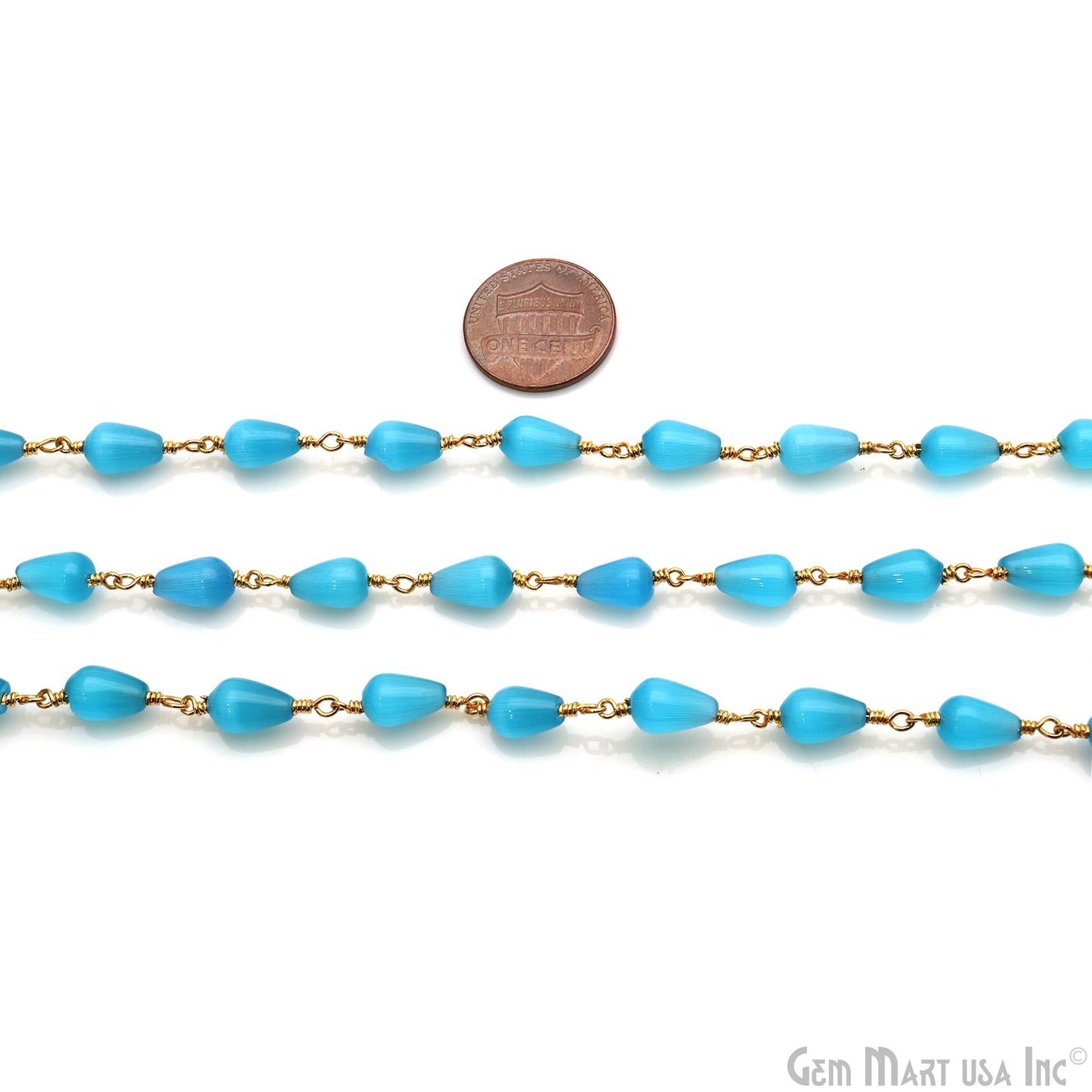 Blue Monalisa 9x4mm Gold Plated Beads Rosary Chain