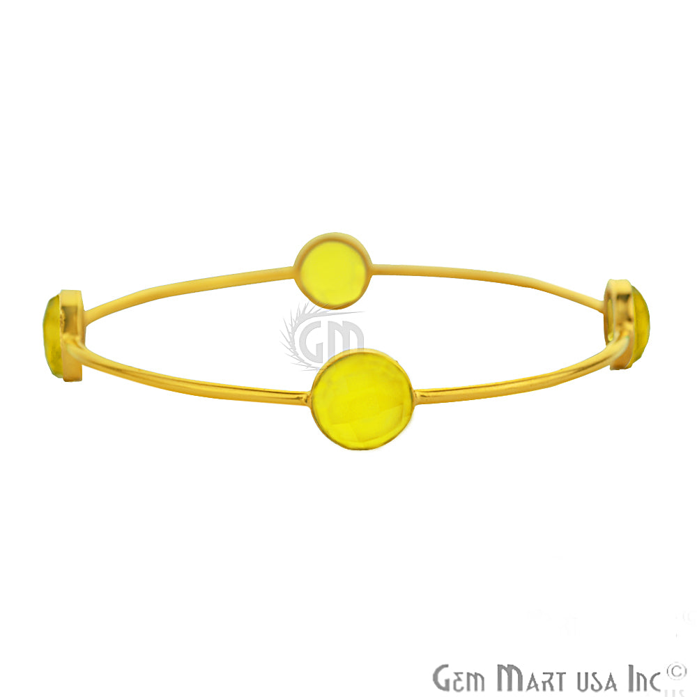 Yellow Chalcedony 10mm Round Shape Gold Plated Stacking Bangle Bracelet - GemMartUSA