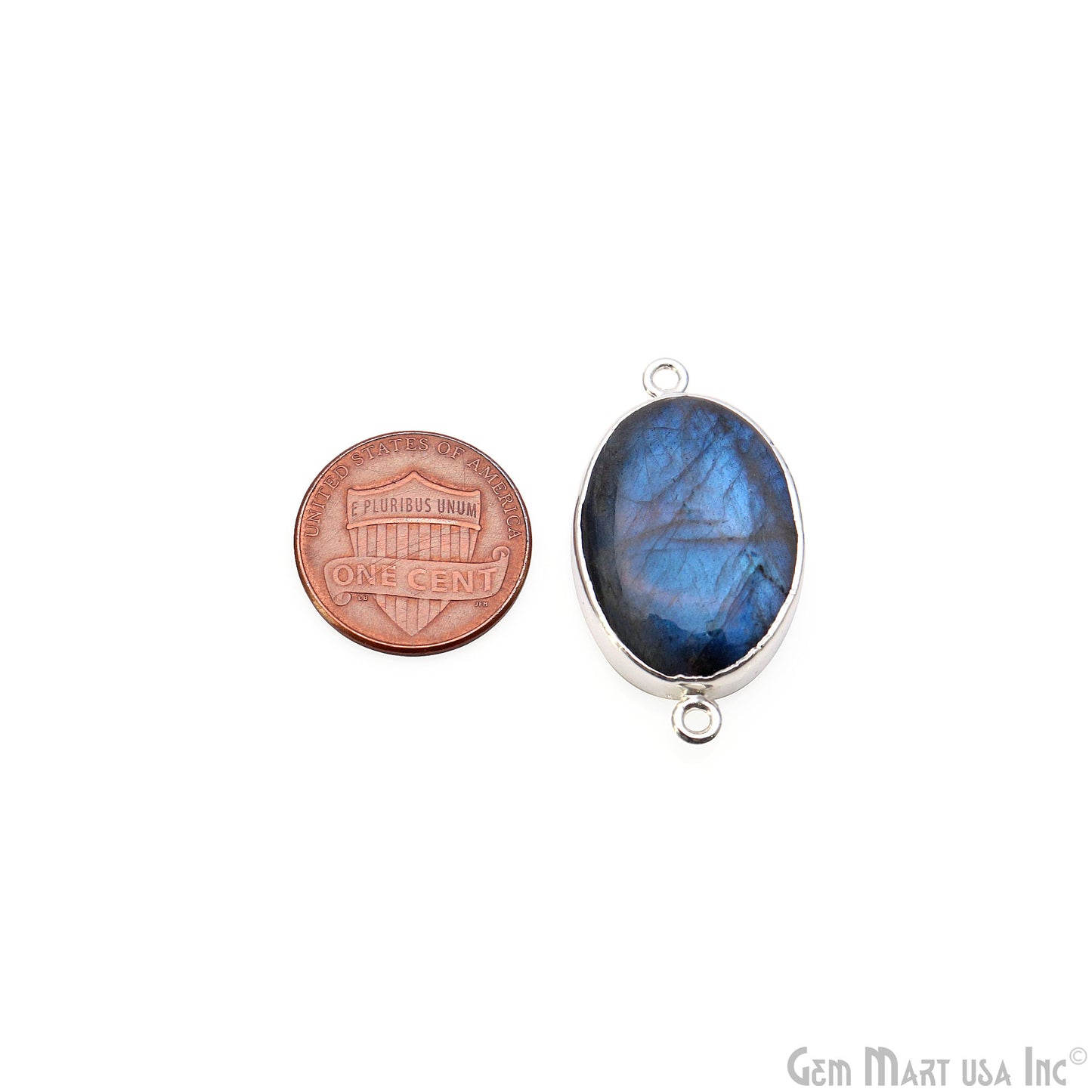 Flashy Labradorite 32x18mm Cabochon Oval Double Bail Silver Electroplated Gemstone Connector