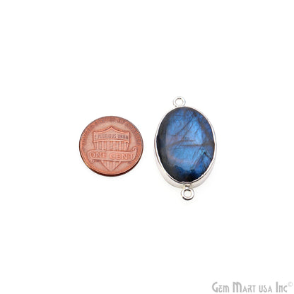 Flashy Labradorite 32x18mm Cabochon Oval Double Bail Silver Electroplated Gemstone Connector