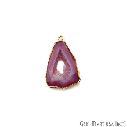 Agate Slice 25x38mm Organic Gold Electroplated Gemstone Earring Connector 1 Pair - GemMartUSA