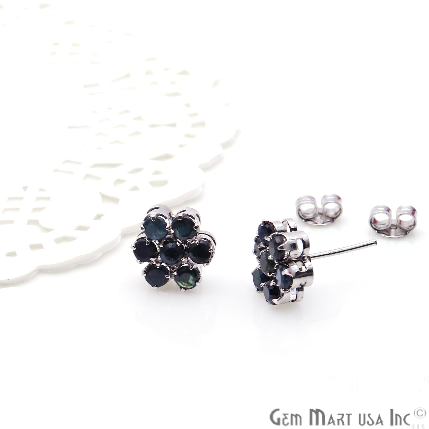 Black Sapphire 10mm Sterling Silver Round Shape Stud Earring - GemMartUSA