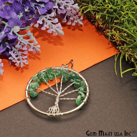 Tree of Life Aventurine Silver Wire Wrapped 45x40mm Chakra Pendant - GemMartUSA