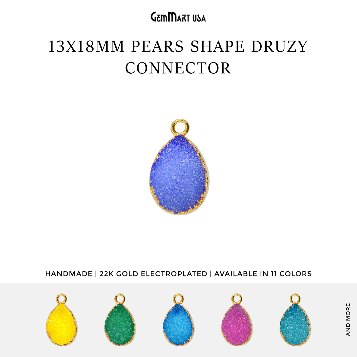 Gold Electroplated 13x18mm Pears Single Bail Druzy Gemstone Connector