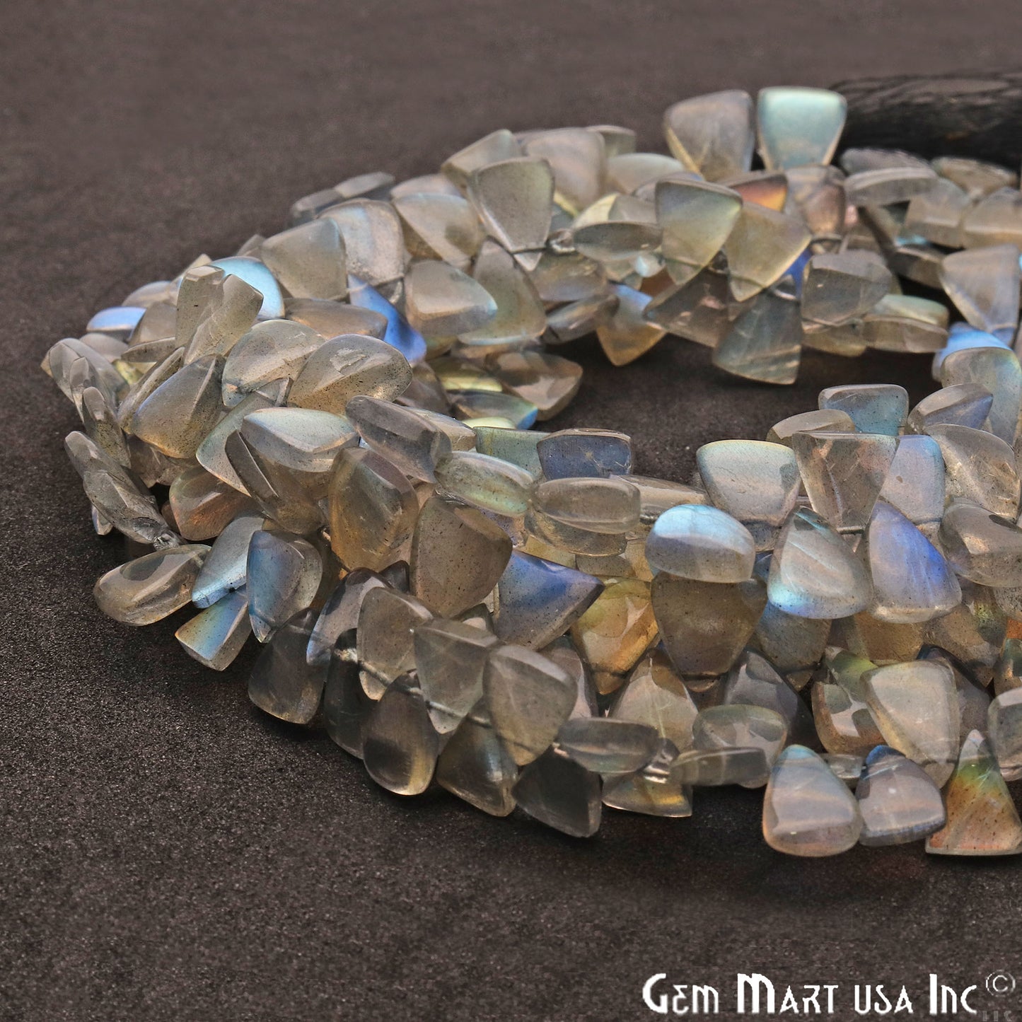 Labradorite Triangle 10x7mm Cabochon Crafting Beads Gemstone Strands 8 Inch - GemMartUSA