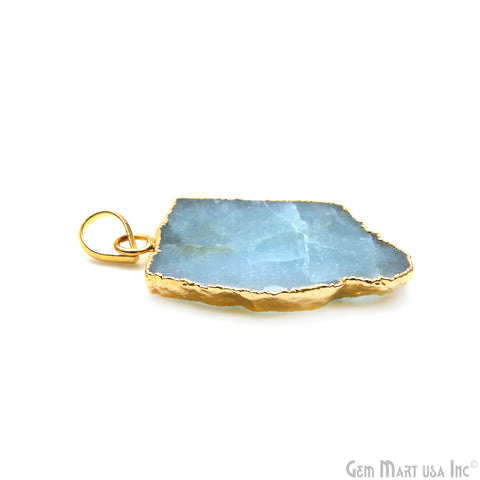 Aquamarine Free Form shape 37x26mm Gold Electroplated Gemstone Single Bail Pendant