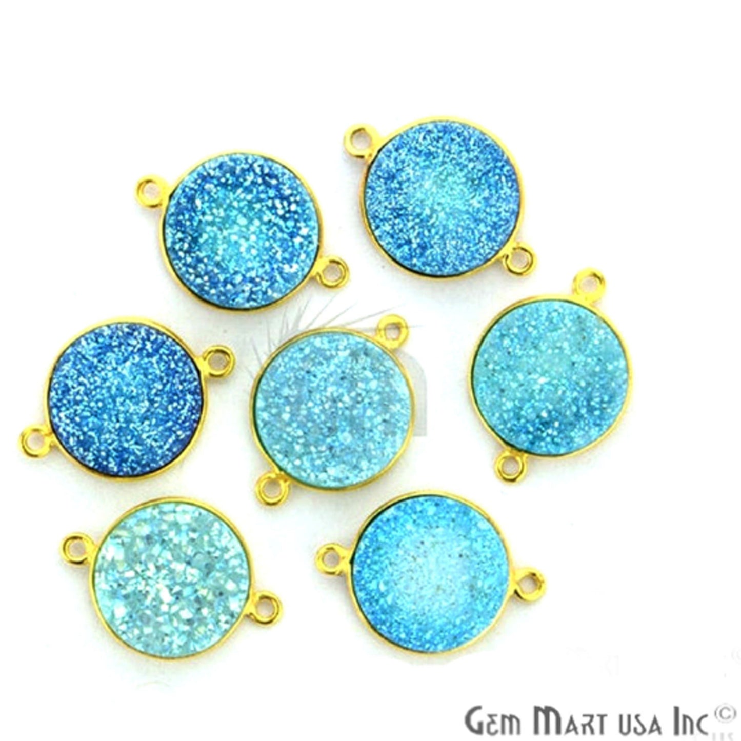 Natural Titanium Druzy 14mm Round Gold Double Bail Gemstone Connector