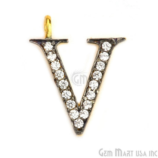 V' Alphabet Charm CZ Pave Gold Vermeil Charm for Bracelet & Pendants - GemmartUSA