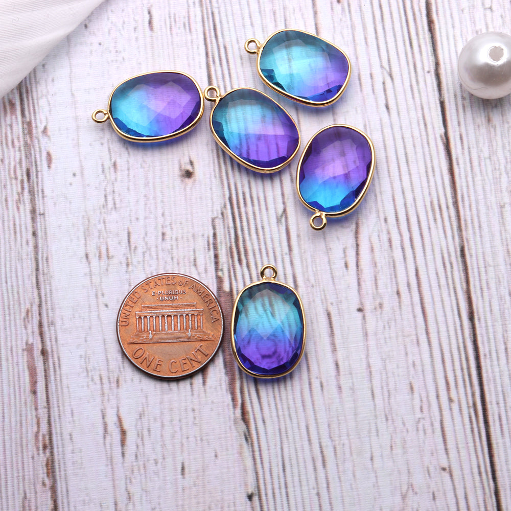 Aura Quartz 12x16mm Octagon Shape Doublet Quartz Gemstone Connector (Pick Your Color, Plating, Bail) - GemMartUSA