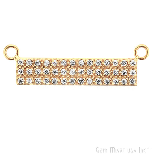 Cubic Zircon Pave 'Bar' Gold Vermeil Charm For Bracelet & Pendants - GemMartUSA