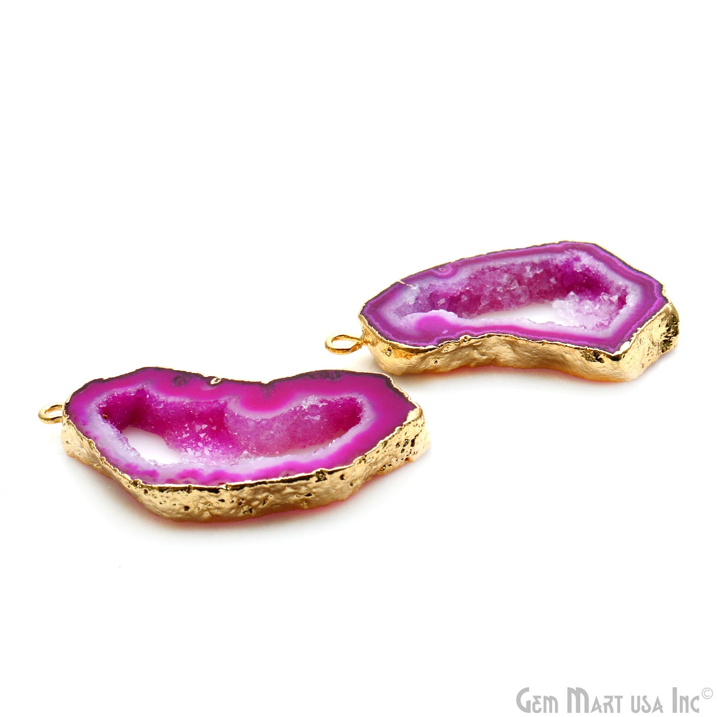 Agate Slice 34x17mm Organic  Gold Electroplated Gemstone Earring Connector 1 Pair