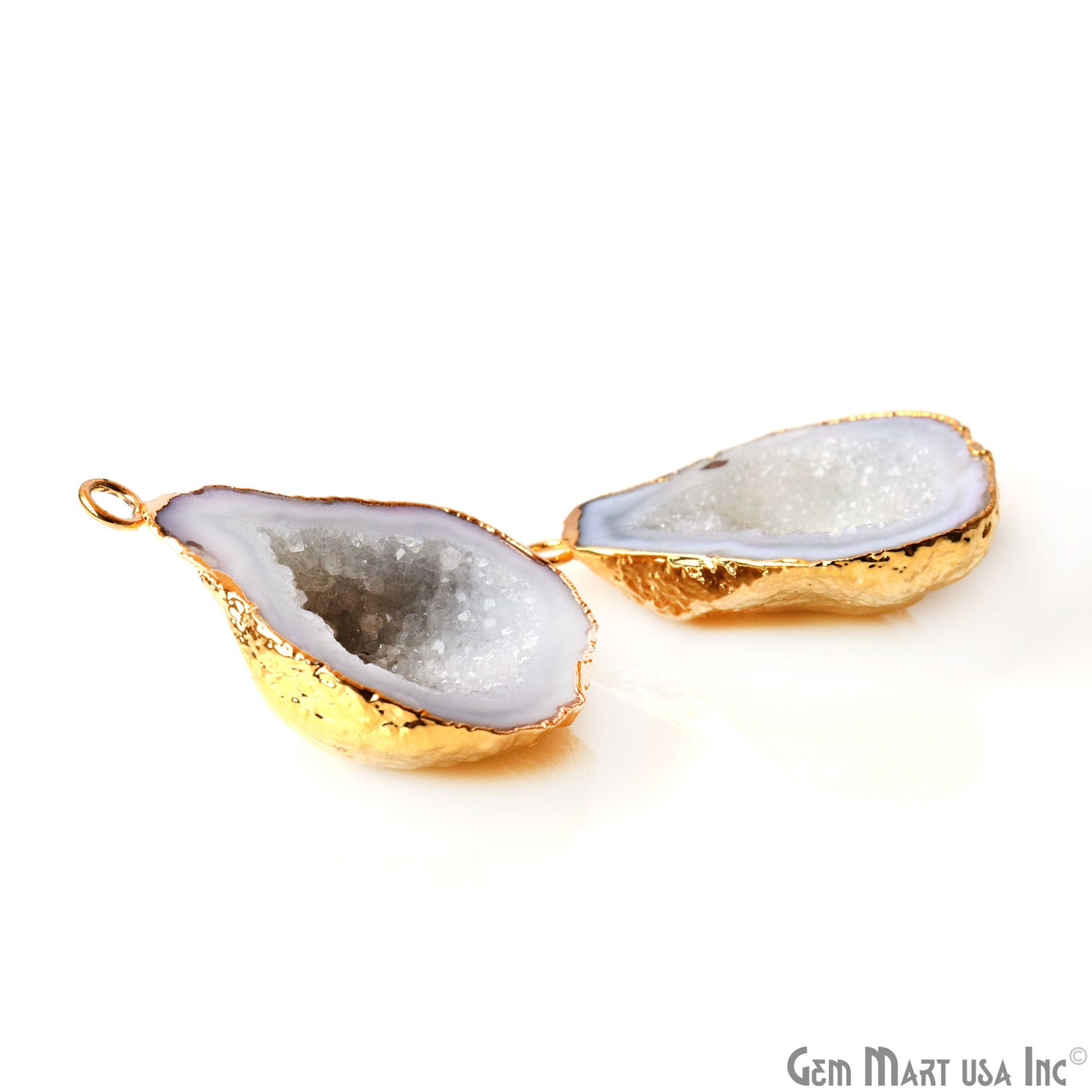 Geode Druzy 29x37mm Organic Gold Electroplated Single Bail Gemstone Earring Connector 1 Pair