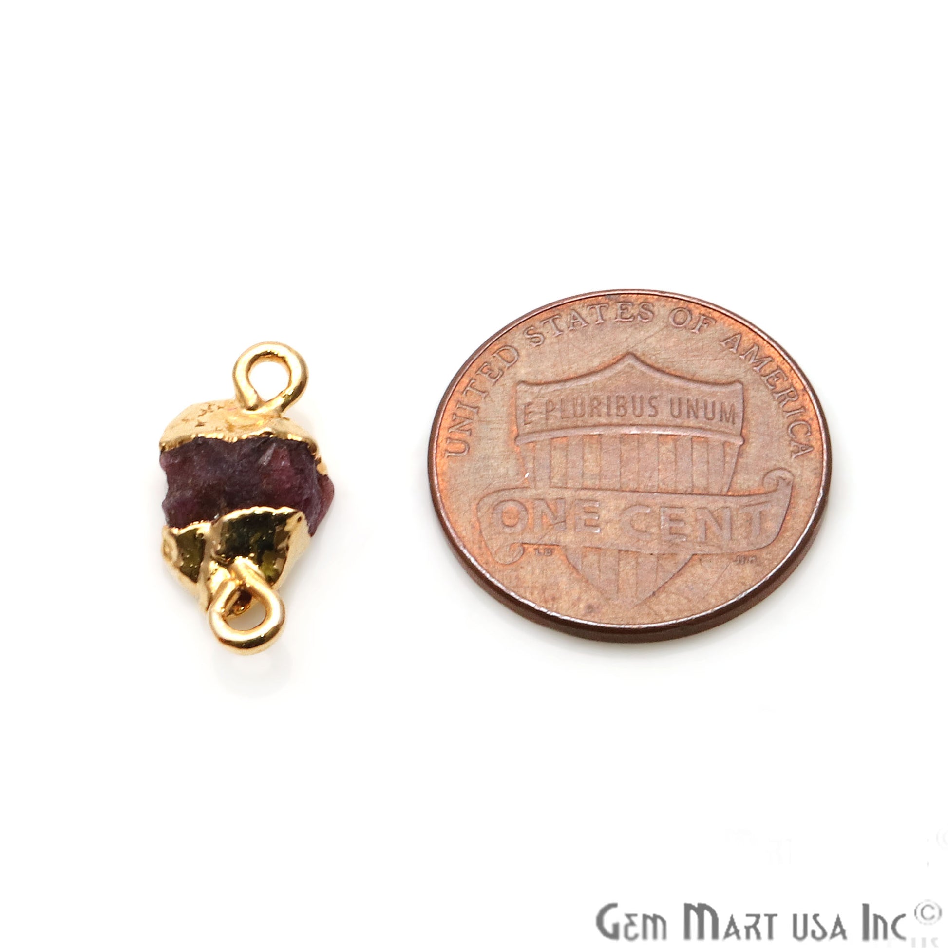 Rough Multi Tourmaline Organic 16x8mm Gold Electroplated Pendant Connector - GemMartUSA