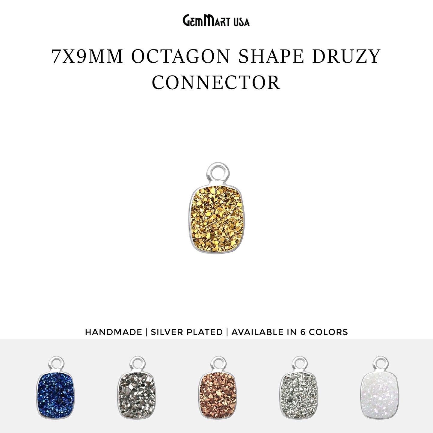 Titanium Druzy 7x9mm Octagon Single Bail Silver Bezel Connector