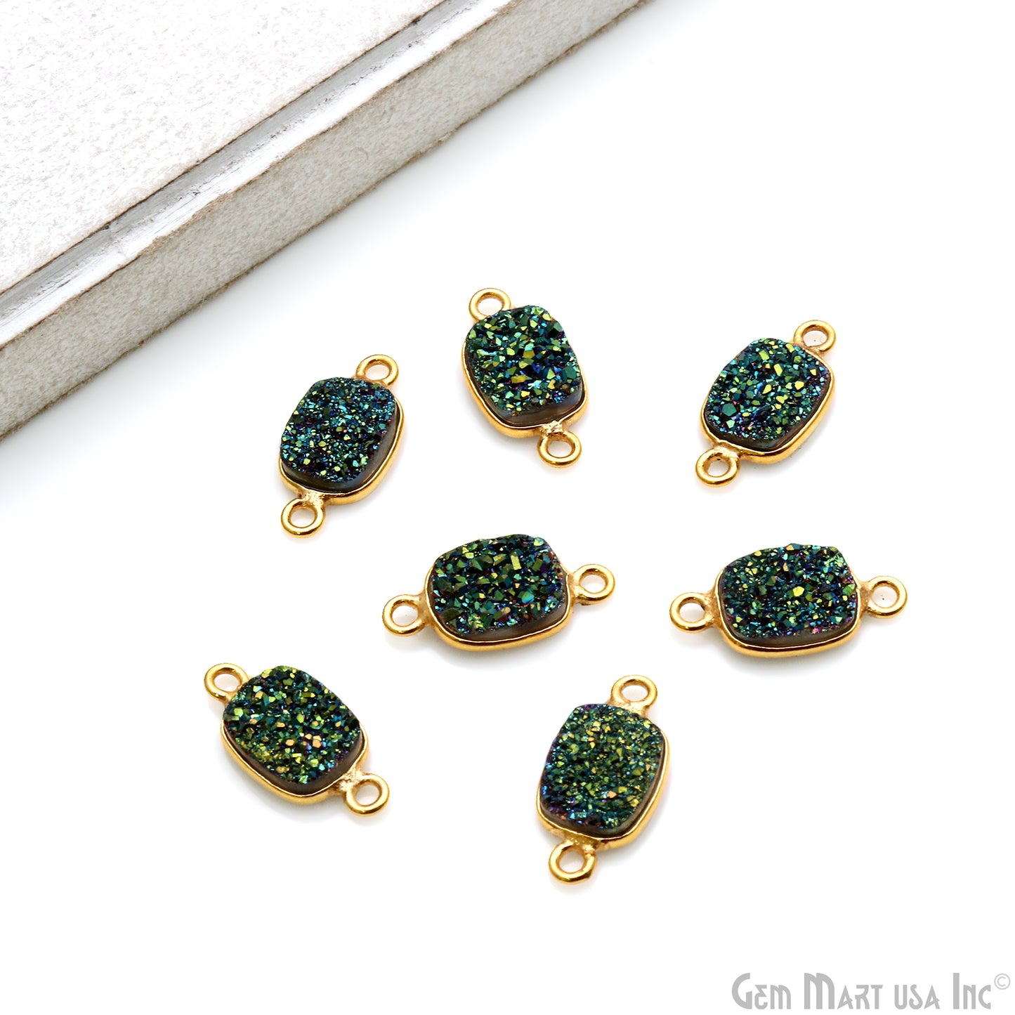 Titanium Druzy 7x9mm Octagon Double Bail Gold Bezel Connector