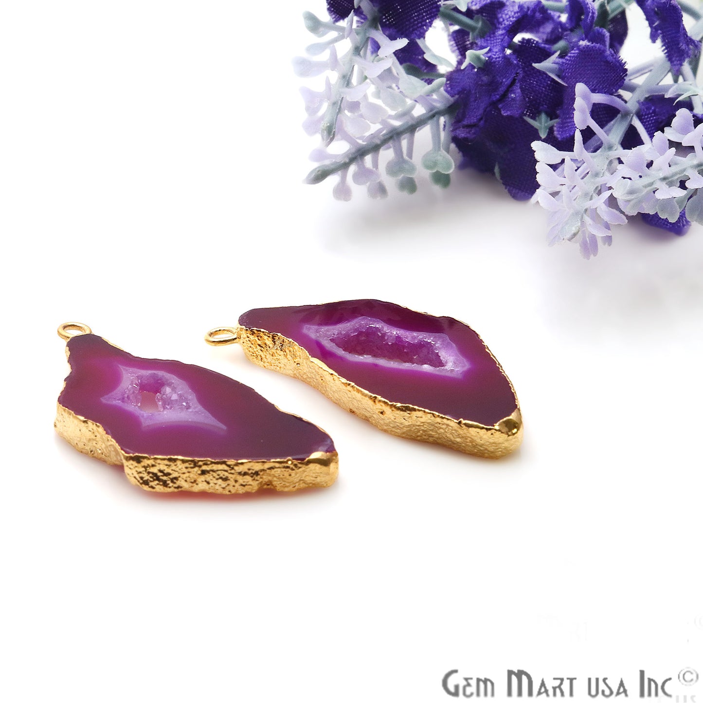 Agate Slice 15x35mm Organic Gold Electroplated Gemstone Earring Connector 1 Pair - GemMartUSA