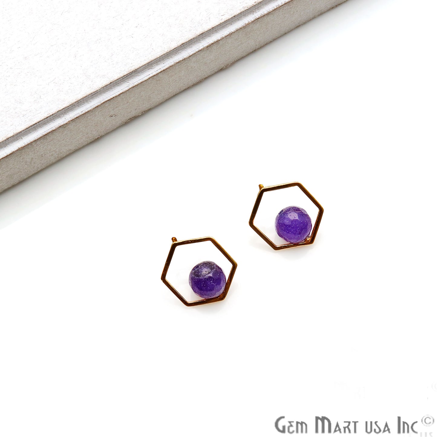 Amethyst Hexagon Shape Gold Finding 16x14mm Gold Plated Earring 1Pair - GemMartUSA