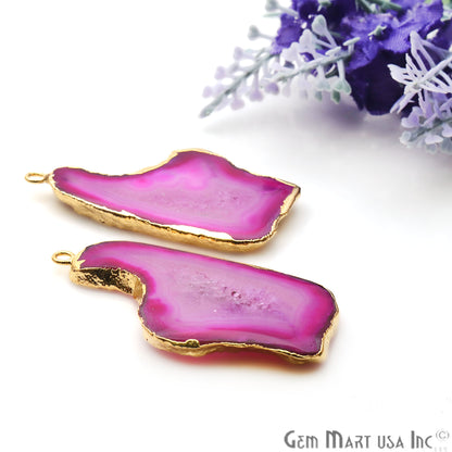 Agate Slice 45x23mm Organic Gold Electroplated Gemstone Earring Connector 1 Pair - GemMartUSA