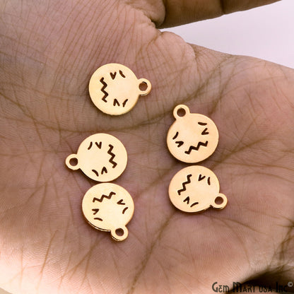 Sad Emoji Face Laser Charm Finding Gold Plated 14.8x12mm Charm For Bracelets & Pendants