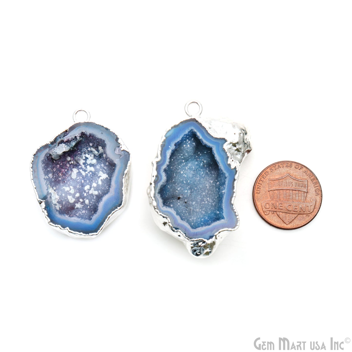 Geode Druzy 42x23mm Organic Silver Electroplated Single Bail Gemstone Earring Connector 1 Pair